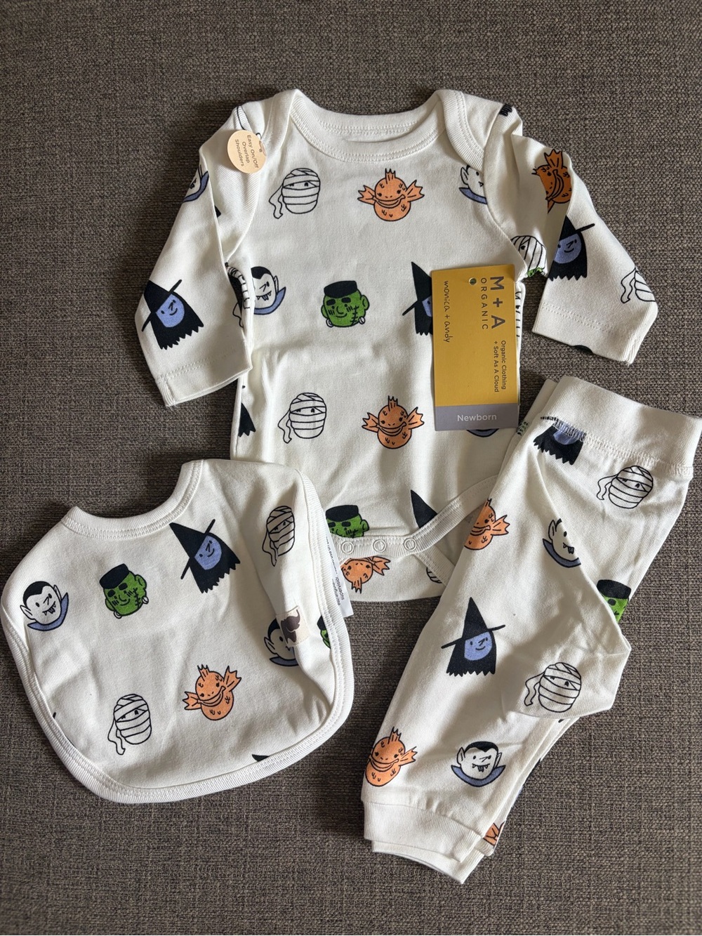 NWT•Monica+Andy Halloween Bodysuit, Pants, & Bib | Newborn